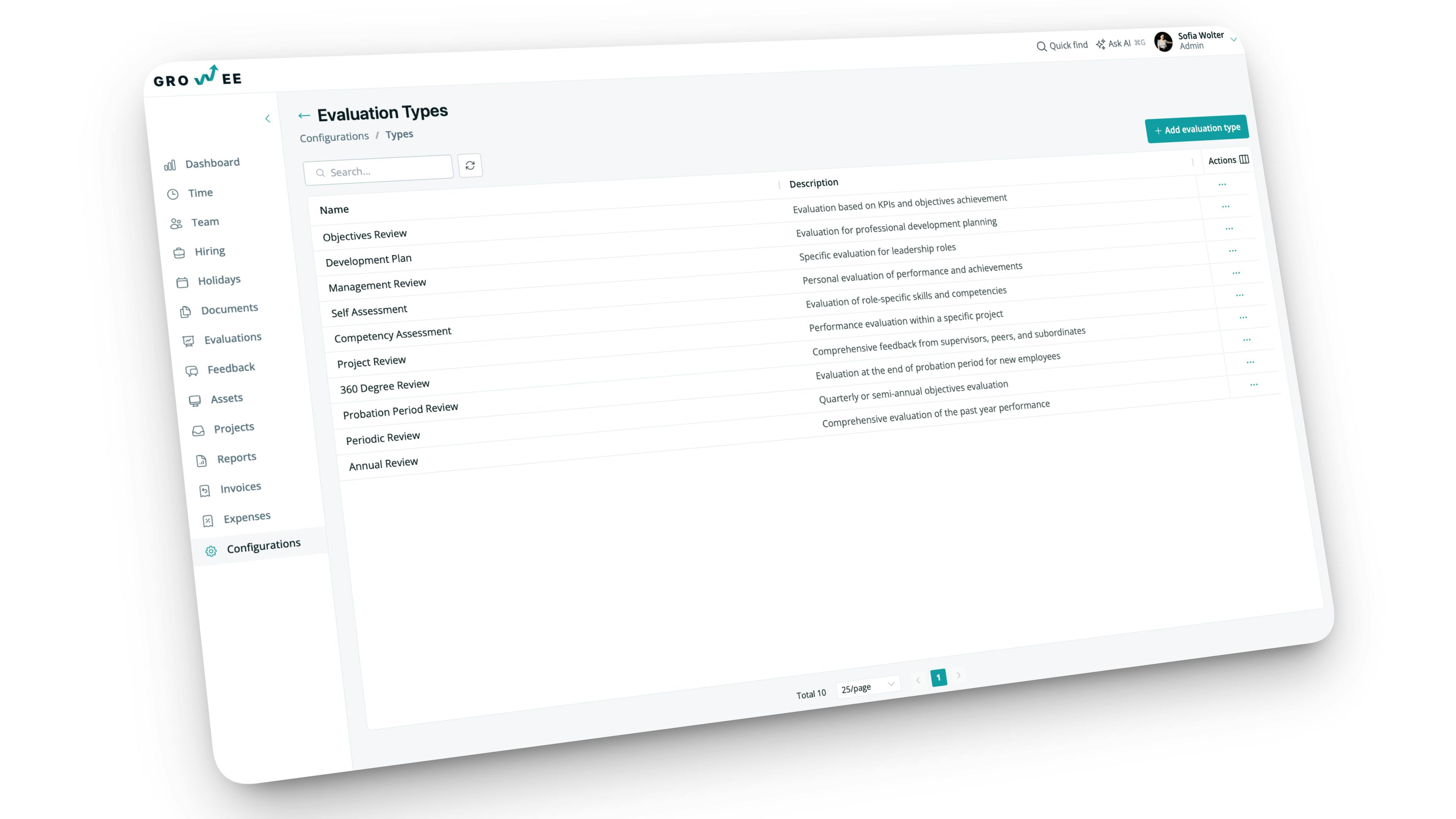 Configure evaluation types