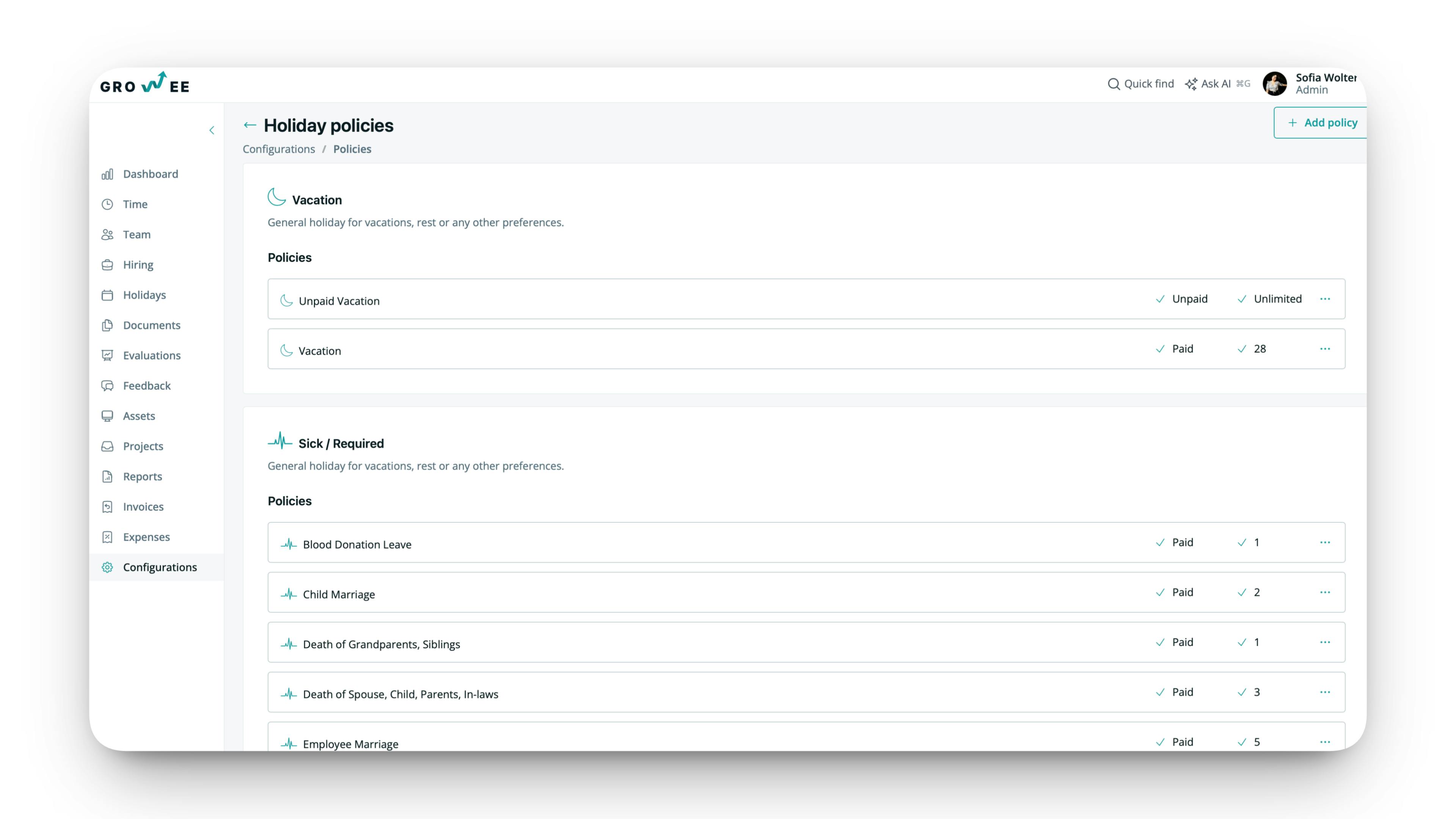 Easily configurable leave policies