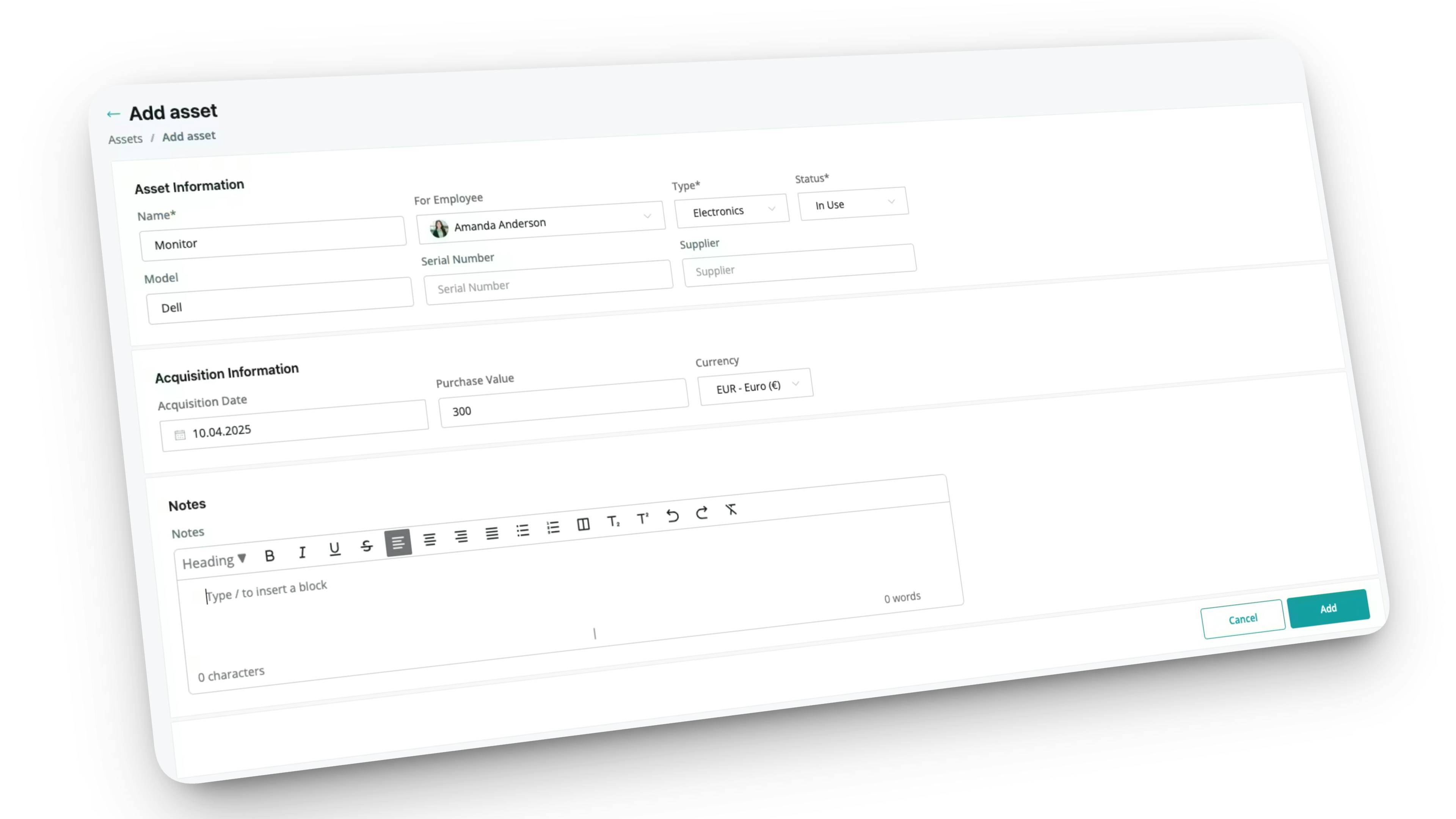Add new assets in seconds