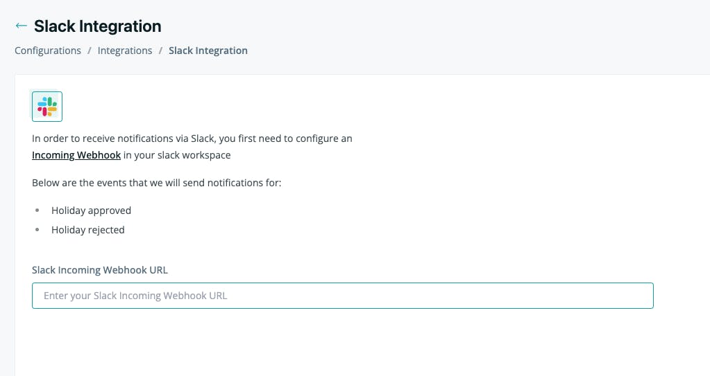 Page d’intégration Slack