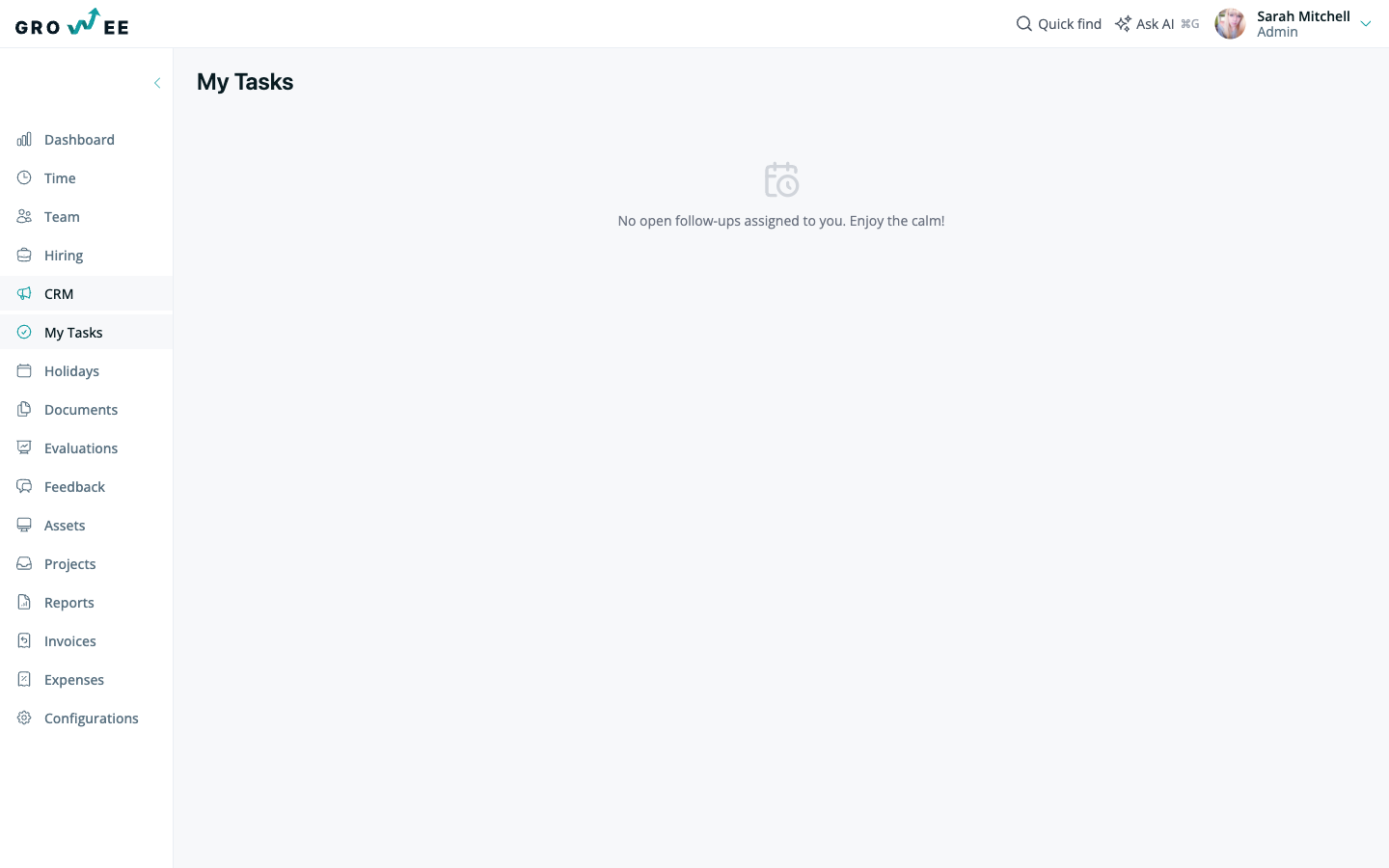 The My Tasks page showing follow-ups assigned to you