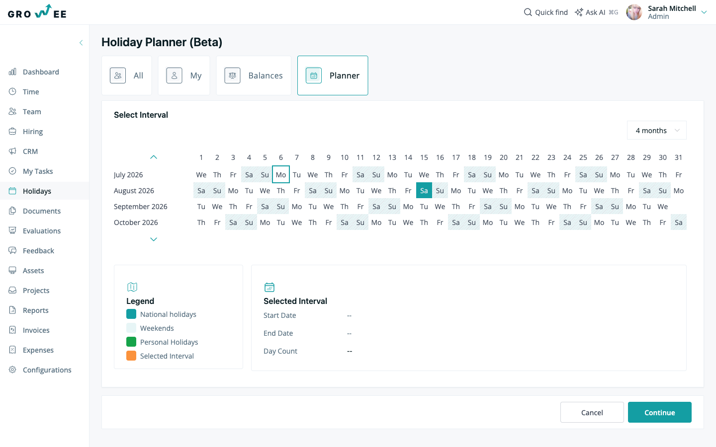 The Holiday Planner showing the team’s leave on a timeline