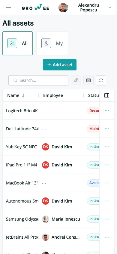 The asset inventory on a phone