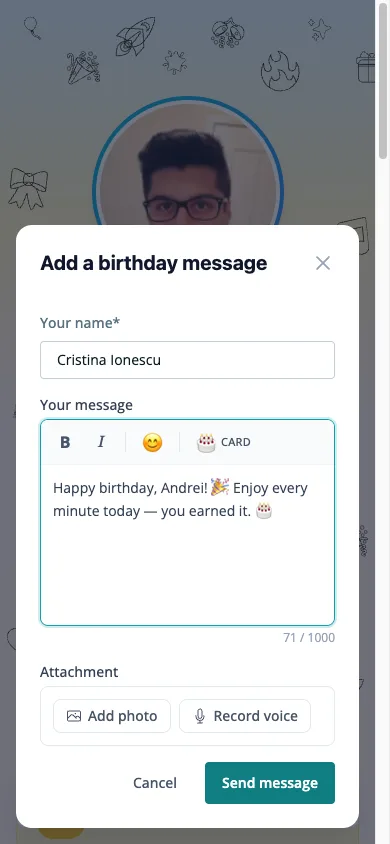 Signing a card on a phone