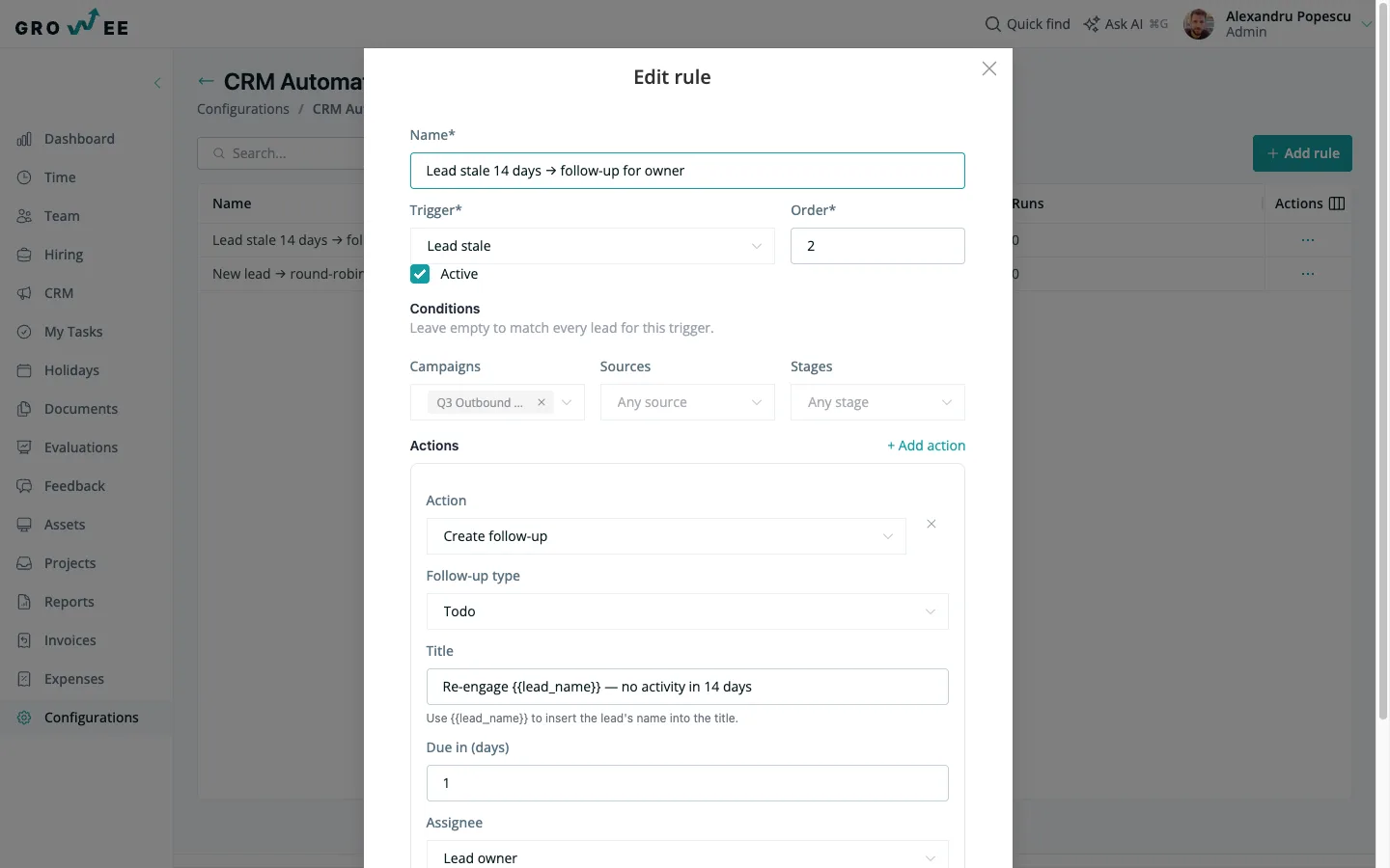 Build a rule — trigger, condition, action — in a few clicks.