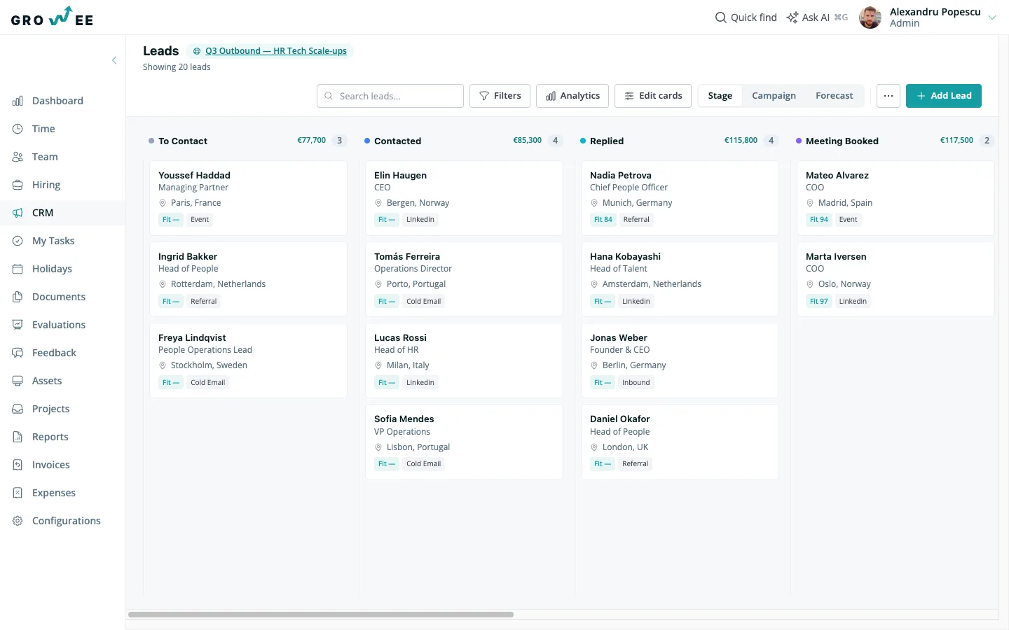 Turn leads into clients — the Growee pipeline board