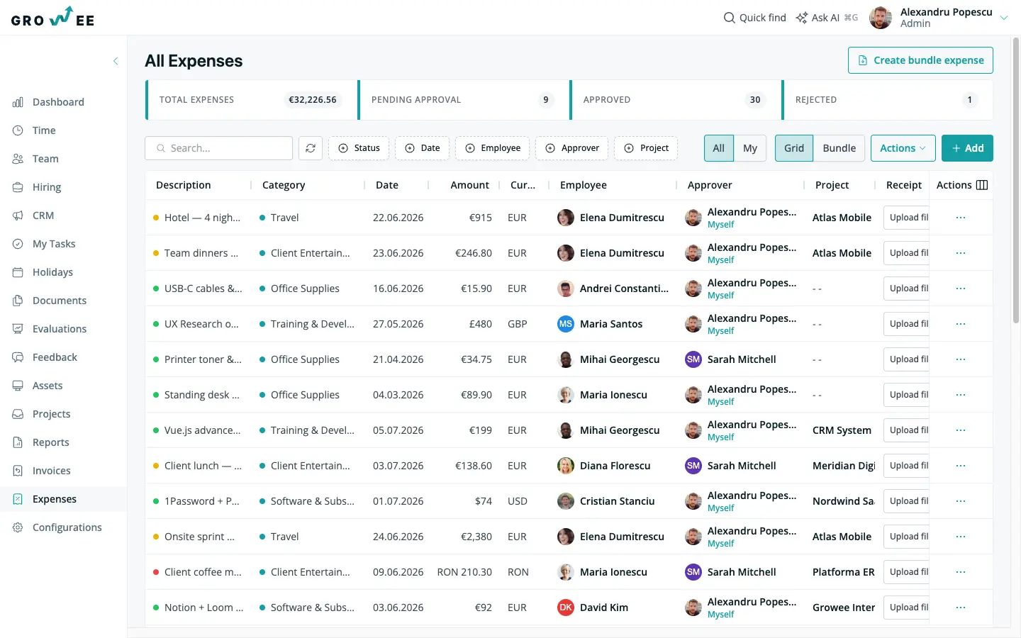 Snap the receipt, skip the spreadsheet — the Growee expenses list