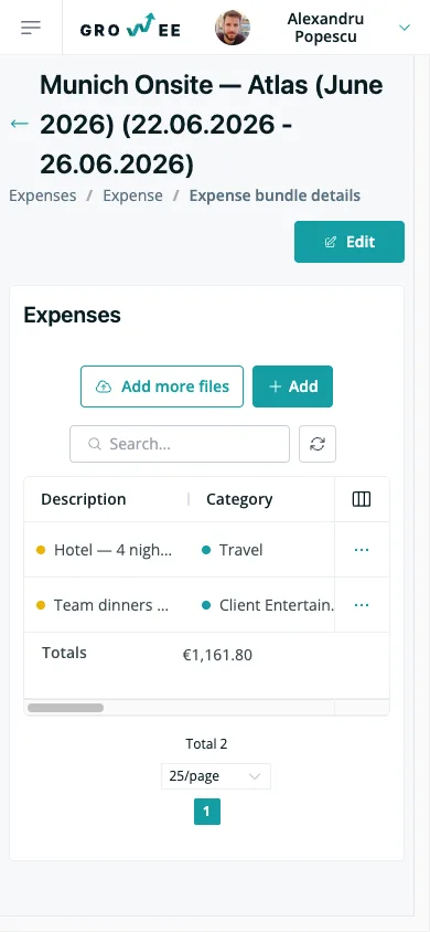 An expense detail on a phone