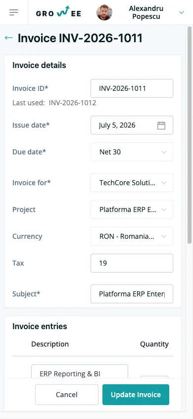 Creating an invoice on a phone