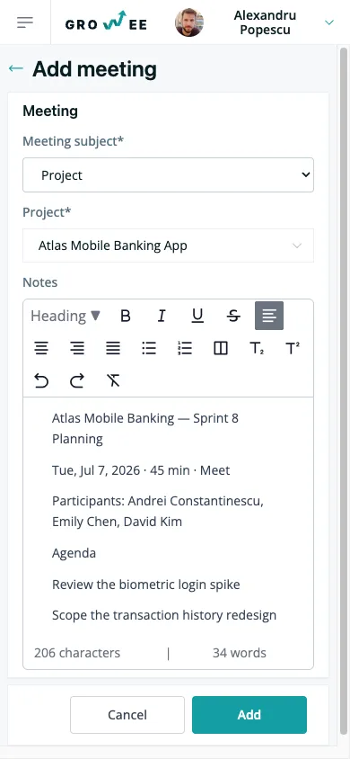 Writing up meeting notes on a phone