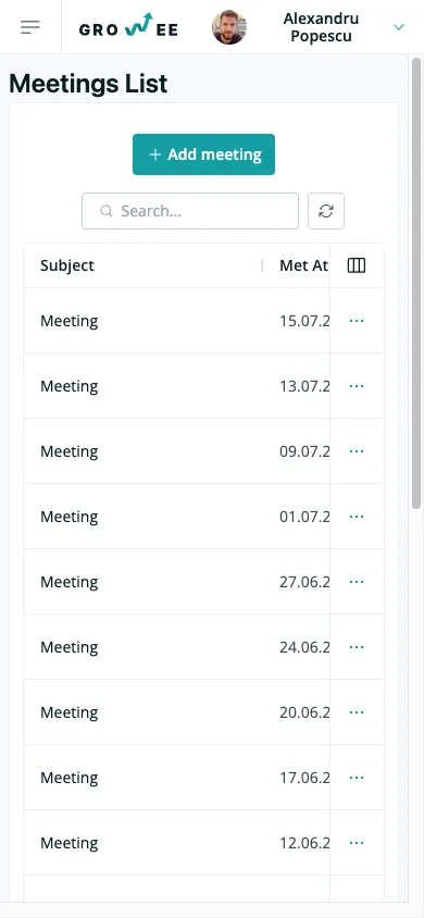 The meetings list on a phone