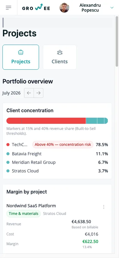 The project portfolio on a phone
