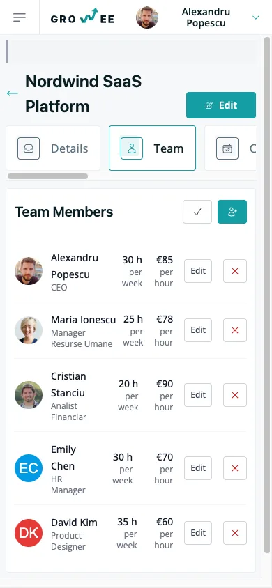 Team capacity and rates on a phone